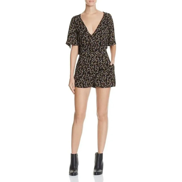 Free People Meet Virginia V-Neck Printed Romper Black Combo Size M Boho Chic - Picture 8 of 12